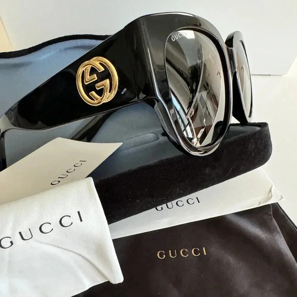 Pre-owned Gucci sunglasses large black 💞 - Picture 1 of 13